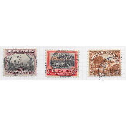 AFRICA SOUTH 1927 SG34 SG35 SG35b RANGE 3 STAMP LOT USED KRAAL SCHAUR BUILDING