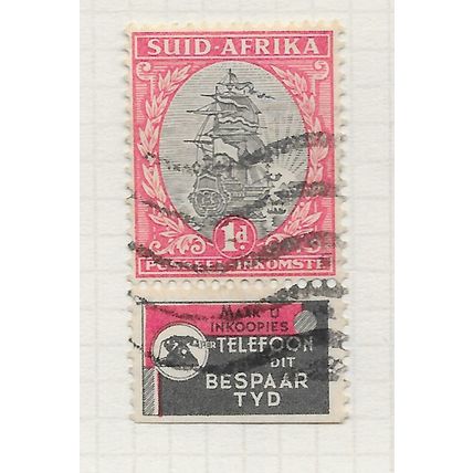 AFRICA SOUTH 1936 ADVERT SHOP BY TELEPHONE SAVE TIME SELVEDGE 1d SHIP USED AFRIK