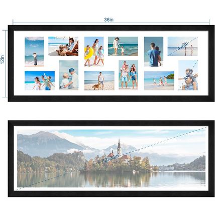 12X36 Picture Frame 2 Packs, Real Glass and Rustic Black Wood Frame, Display Col