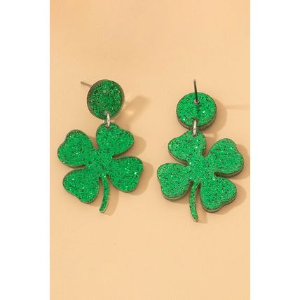 Blackish Green St Patricks Shamrock Shape Stud Earrings