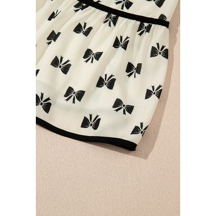 White Bow Knot Color Contrast Trim Knotted Shoulder Mini Dress