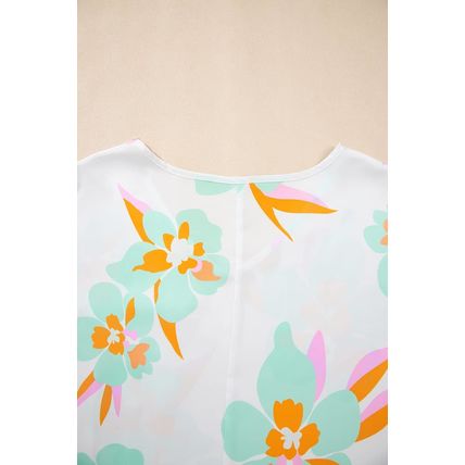 Green Floral Print Loose Fit V Neck Half Sleeve Blouse