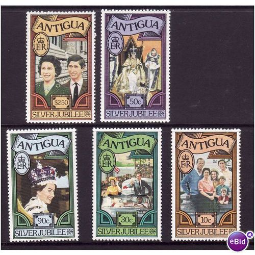 ANTIGUA 1977 SILVER JUBILEE TH SET 5 VALS U/M MINT