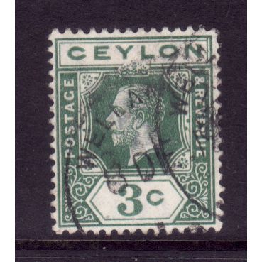 CEYLON 1919 SG302 3c BLUE GREEN FINE USED