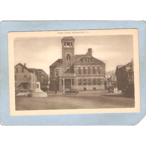 Rhode Island Woonsocket Postcard Court House Street Scene Intersection w/O~1251