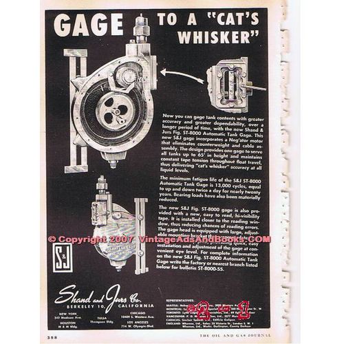 SHAND JURS COMPANY 1955 oil gas gage tank ST-8000 vintage ad