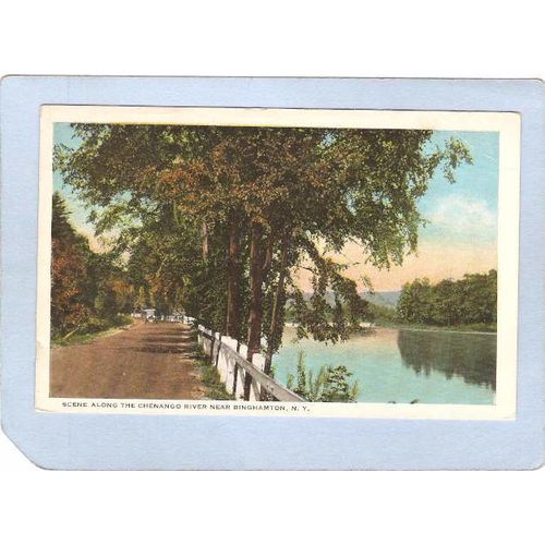 New York Binghamton Scene Along The Chenango River Road cene w/Old Car ny_~497