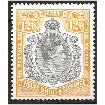 Bermuda 1940 SG120b 12/6d Grey & Pale Orange Perf 14 Mounted Mint . .. .