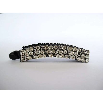 Black sparkly banana hair claw clip with clear crystals rhinestones