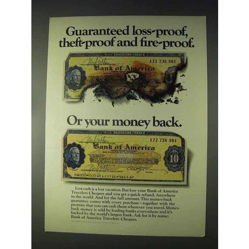1970 Bank of America Travelers Cheques Ad - Fire-Proof