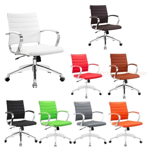 Padded Desk Office Mid Back Chair Rolling Casters Mid-Century Modern - 8 Colors