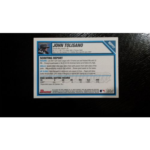 2007 Bowman Draft Picks Prospects Baseball Prospects Card # BDPP057 J. Tolisano