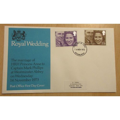 1973 Royal Wedding FDC Post Office Cover Edinburgh Postmark (No insert)