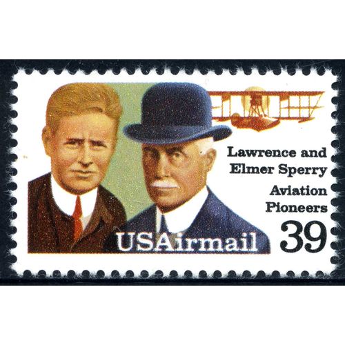 USA AIRMAIL 1985 Aviation Pioneers, Lawrence & Elmer Sperry 39c, Scott C114, MNH