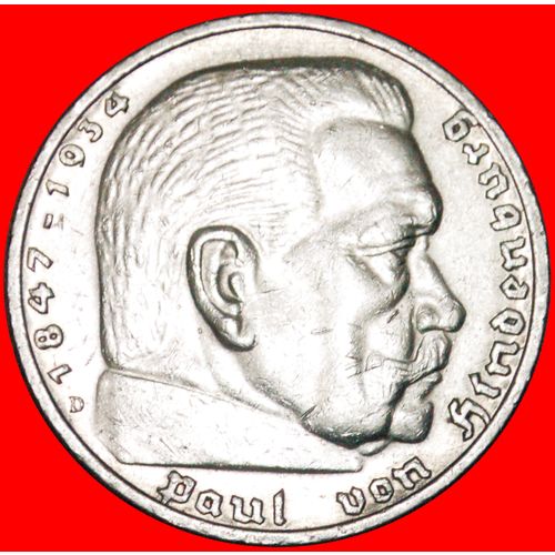 HINDENBURG (1847-1934) WITHOUT SWASTIKA:GERMANY★5 MARK 1935★LOW START★NO RESERVE