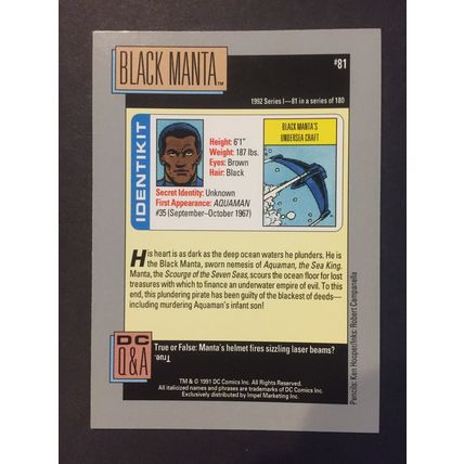 DC Cosmic Cards trading card #81-Black Manta, excellent condition!