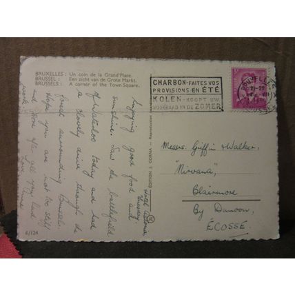 THE TOWN SQUARE, BRUSSELS, Belgium .used postcard 1959 pm #
