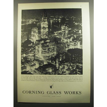1952 Corning Glass Center Ad - Glass means this. Glass means light