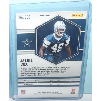 2021 Panini Mosaic JABRIL COX (Dallas Cowboys) Prizm Blue Rookie Card #369