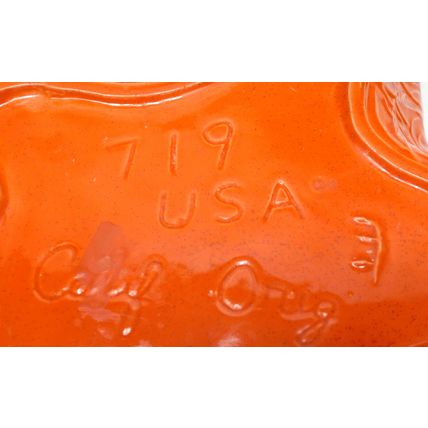 Mint Vintage California Pottery 719 Orange Red Maple Leaf Centerpiece Dish Gold