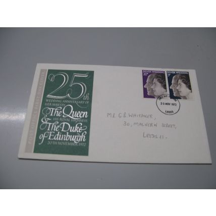 1972 GB FDC Cover - Queen Elizabeth Silver Wedding Anniversary - Leeds frank