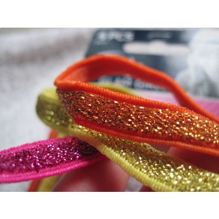 4 Goody Glam Girls Glitter Hair Head Bands Yellow Orange Pink Mylar Tinsel Weave