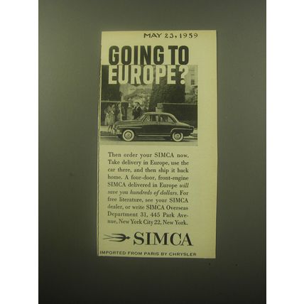 1959 Simca Car Ad - Going to Europe?