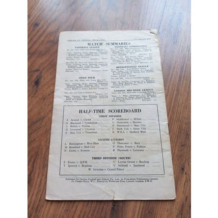 1953/54 Chelsea vs Wolves (Champions), Division 1, 13/2/1954 ** FREE P&P **