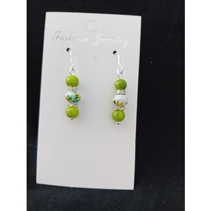 Earthy green white mix 925 silver hook earrings