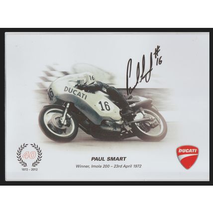 Motorcycling Signed vintage print, laminated, Paul Smart Ducati 40th anniversary
