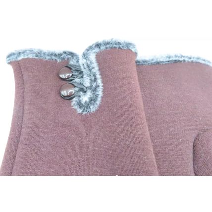 Ladies Gloves Brown with Button Detail Clothing Accessory 23.5 CM