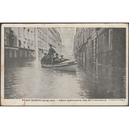 Canot Automobile, Rue de l'Université, Paris Inonde, 1910 - Taride CPA