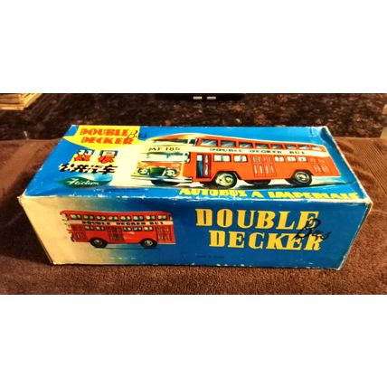 Old Vintage Original friction powered Double Decker Bus MF 185 W/ Box 12" Long