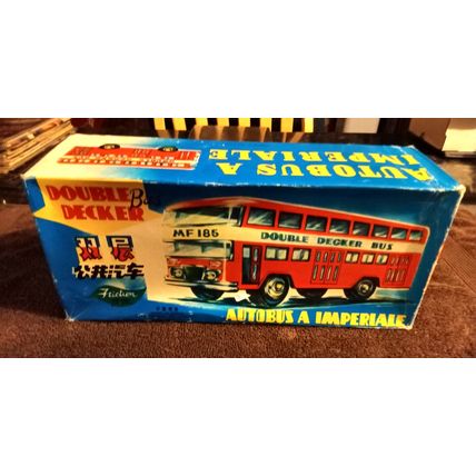 Old Vintage Original friction powered Double Decker Bus MF 185 W/ Box 12" Long