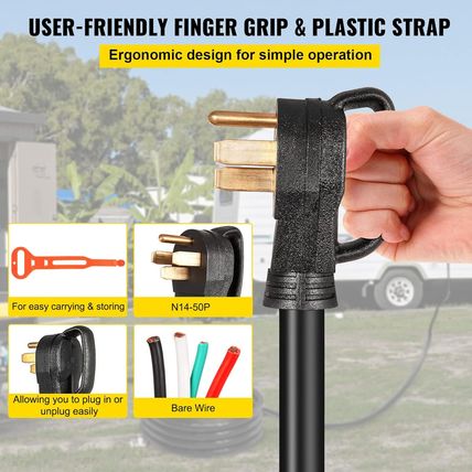 VEVOR 25 FT 50 Amp Generator Extension Cord 6 Gauge STW 6/3+8/1 RV Power Cord N1