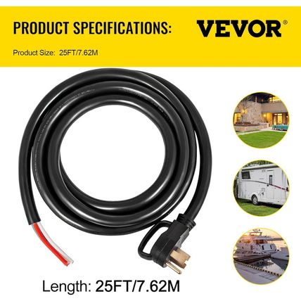 VEVOR 25 FT 50 Amp Generator Extension Cord 6 Gauge STW 6/3+8/1 RV Power Cord N1