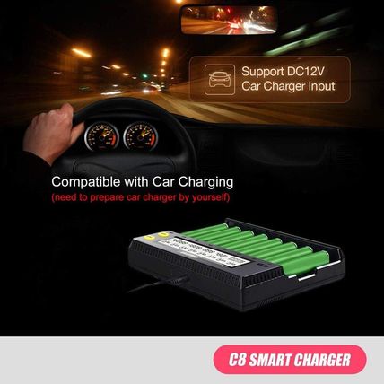 Miboxer 18650 Battery Charger, 8-Bay Smart Charger with Automatic LCD Display, F