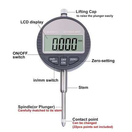 Electronic Digital Dial Indicator with Magnetic Base Holder Fine Adjustable Long