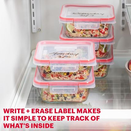 Pyrex Freshlock 5-Pack (4-Cup) Glass Food Storage Containers Set, Airtight & Lea