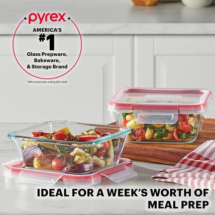 Pyrex Freshlock 5-Pack (4-Cup) Glass Food Storage Containers Set, Airtight & Lea