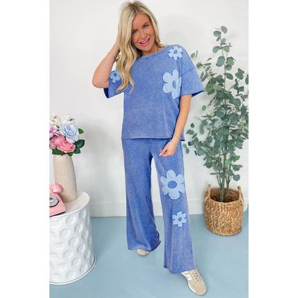Lilac Floral Patch Exposed Seam Raw Edge Pants Set