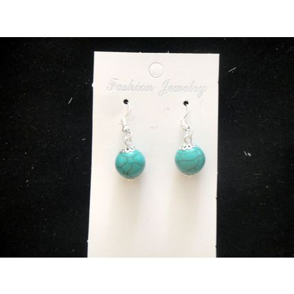 Fashionable 12mm round Turquoise dyed howlite drop earrings