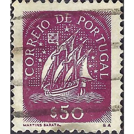 PORTUGAL, SHIP, 15th C Caravel, mauve 1943, 50c, #4