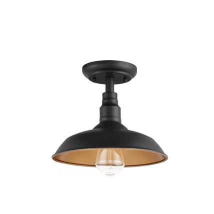 H D Bell Ridge 10 in. 1-Light Black Semi-Flush Mount