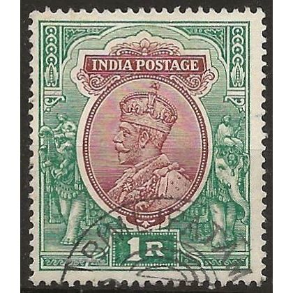 India 1911 SG186 1 Rupee Brown & Green Fine Used ..