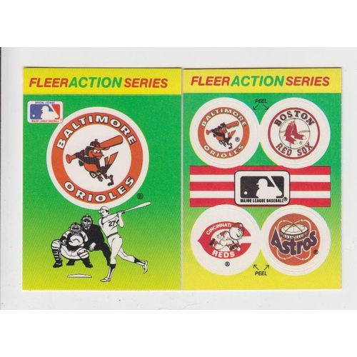 Two 1990 Fleer Action Series Baltimore Orioles Team Logo Stickers cards