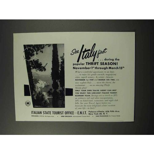 1960 Italy Tourism Ad - Popular Thrift Season!