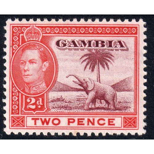 Gambia Sg153a 2d Lake & Scarlet very lightly m/mint (G130)