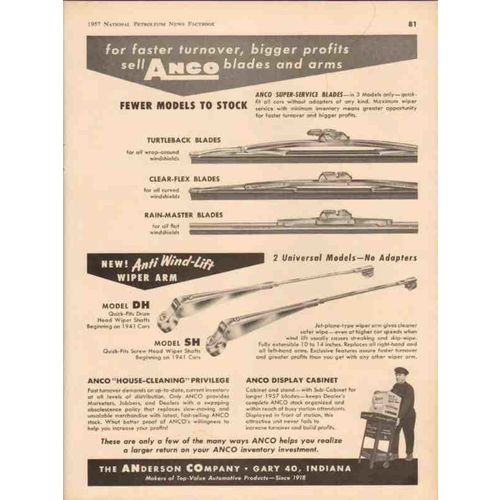ANDERSON COMPANY 1957 profits sell AnCo wiper blades arms vintage ad