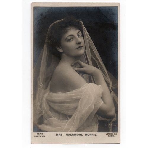 SUPER REAL PHOTO SEPIA POSTCARD ACTRESS MRS MAESMORE MORRIS POSTED 1904 (1287)